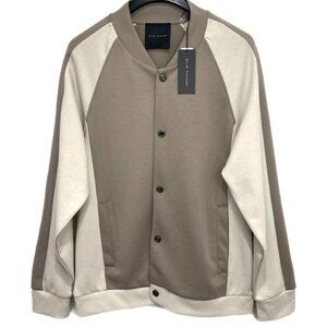 NWT Elie Tahari Men's Colorblock Interlock Bomber Jacket Raglan Taupe Ivory L